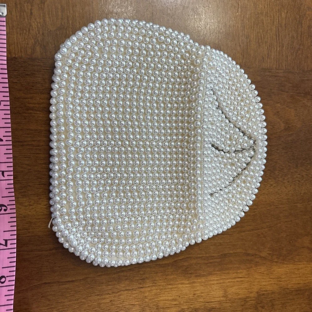 Vintage Cream Ivory‎ Retro Womens Pearl Beaded Coin Small Purse Clutch